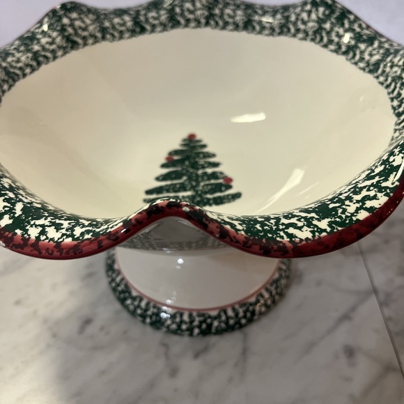 FURIO Home Christmas Tree Large Footed Serving Bowl From Italy Compote PEDESTAL - Picture 4 of 7